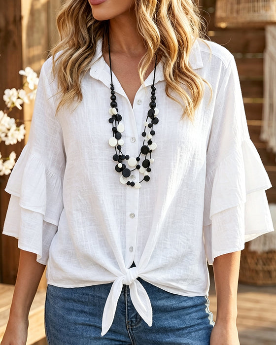 Blus Skjorta Krage Ruffle Slips