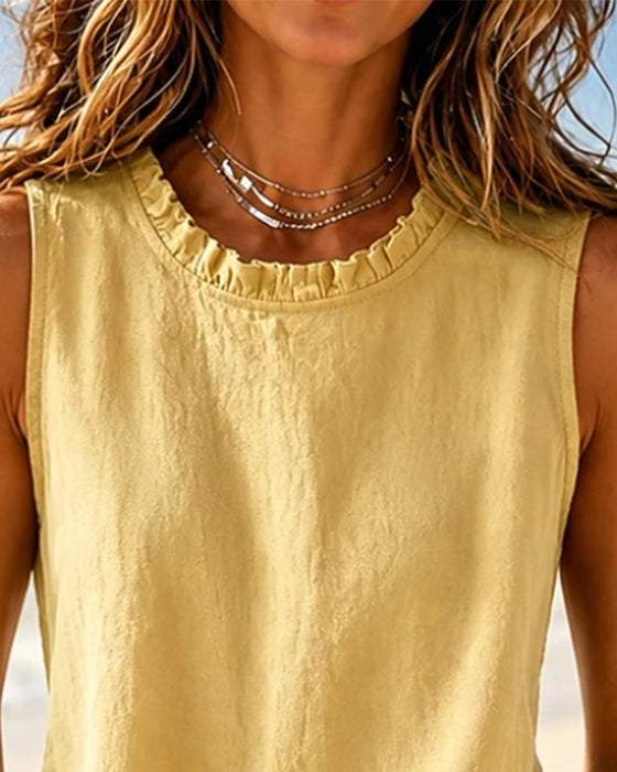 Tanktopp Solid Färg Ärmlös Rund Hals Lace
