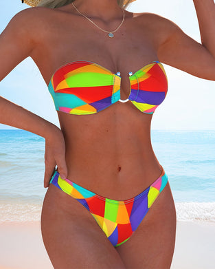 Bikini Färgglad Geometrisk Tryck Bandeau