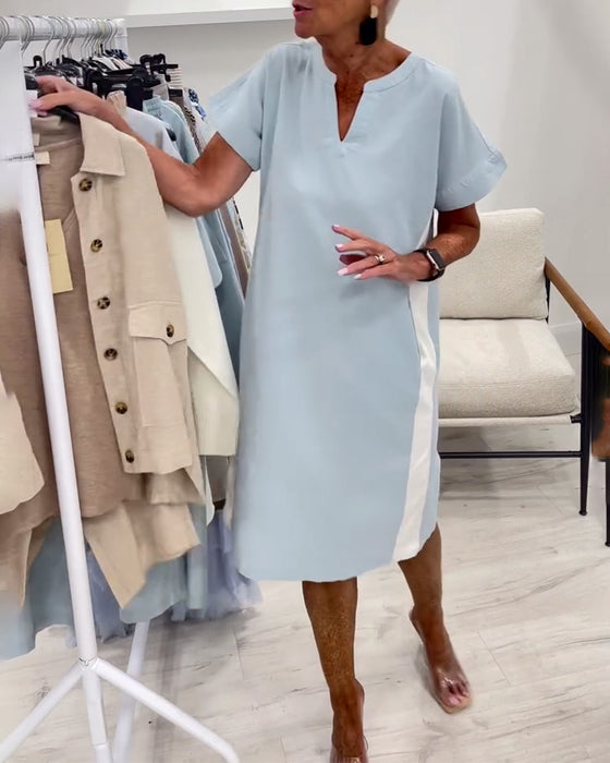 Klänning Kortärmad Kontrastfärg Rak