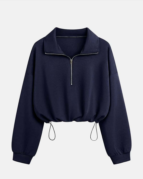 Sweatshirts Dragkedja Midja Lång Ärm
