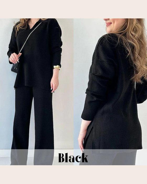 Tvådeltset Med Enfärgad Och Stickat Egenskaper