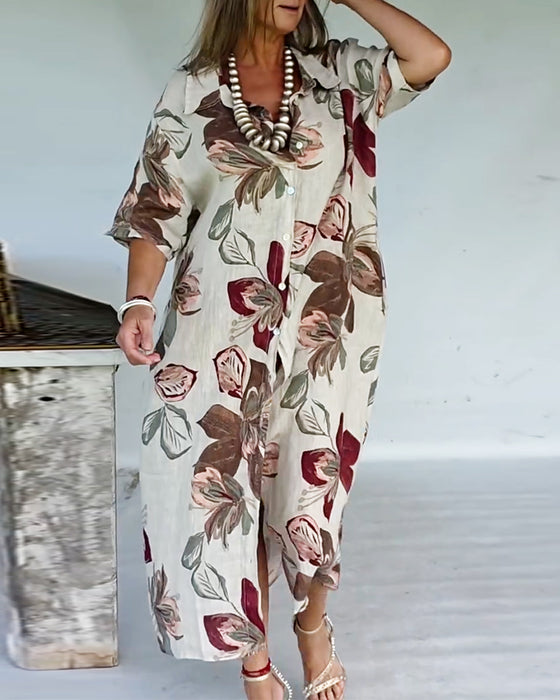 Klänning Stilfull Slagkrage Tryckt