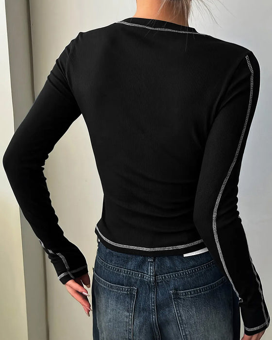 Topp Stilig Rundhals Slim Fit Lång Ärm