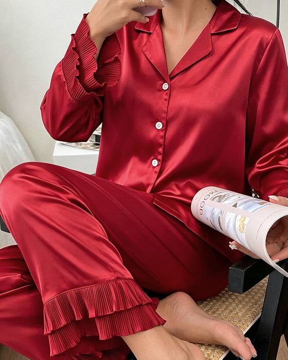 Pyjamas Set Dubbel Lager Ryschig Skjortkrage