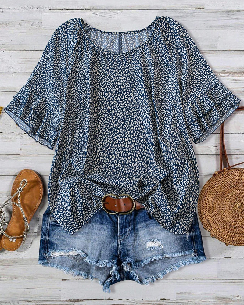 Blus Ruffle Rundhalsad Lantlig Stil