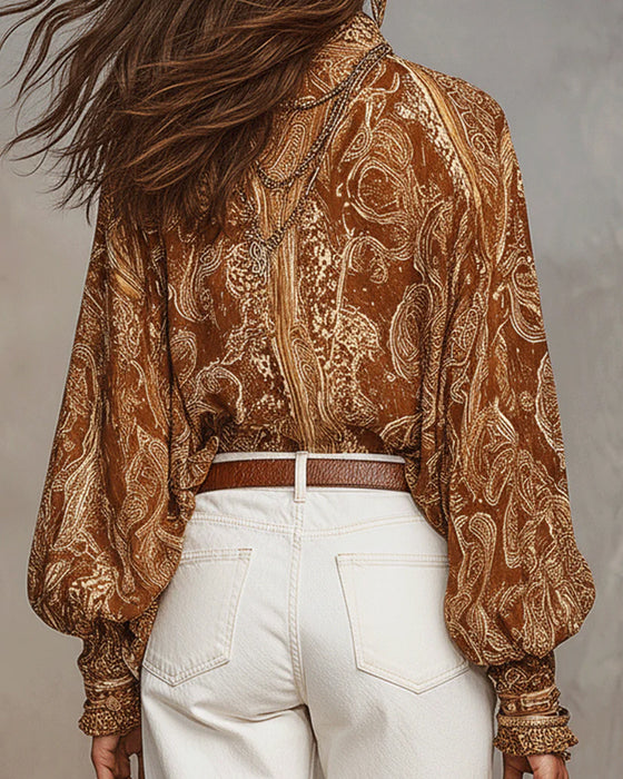 Blus V-Hals Tryck Casual