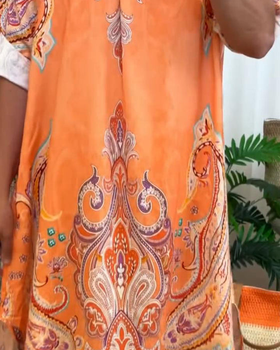 Klänning Retro Krage Tryck