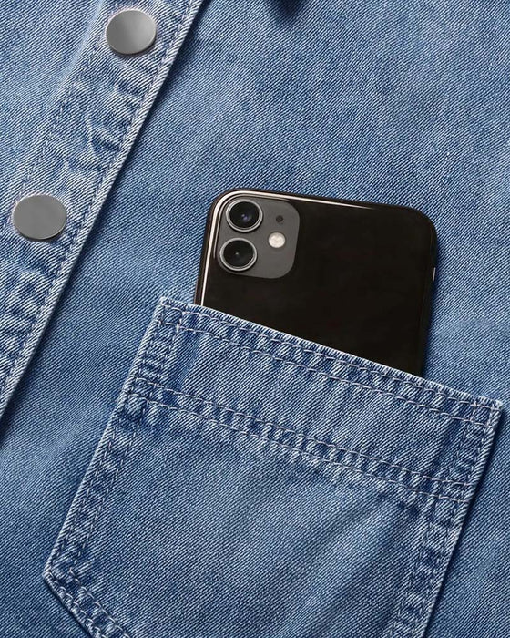 Skjorta Tryckknapp Denim Lykta Ärm Lös
