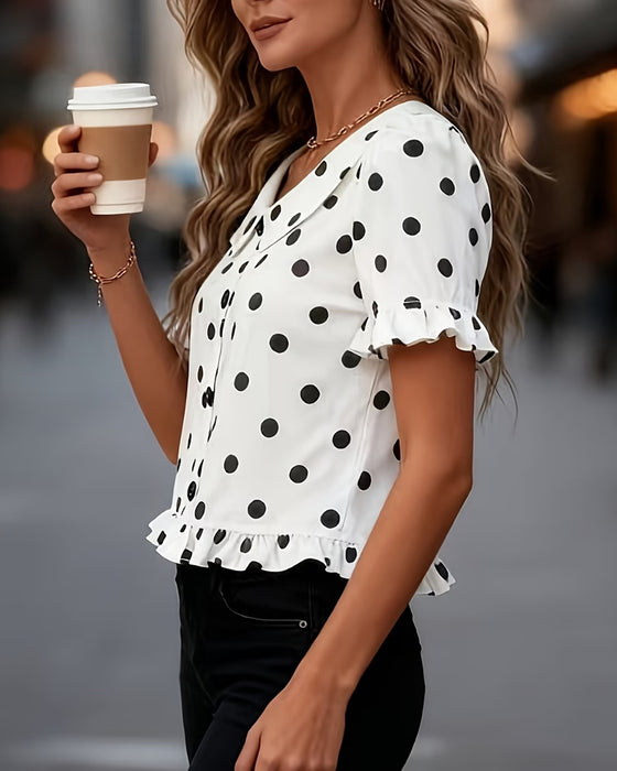 Blus Polka Dot Peter Pan Krage