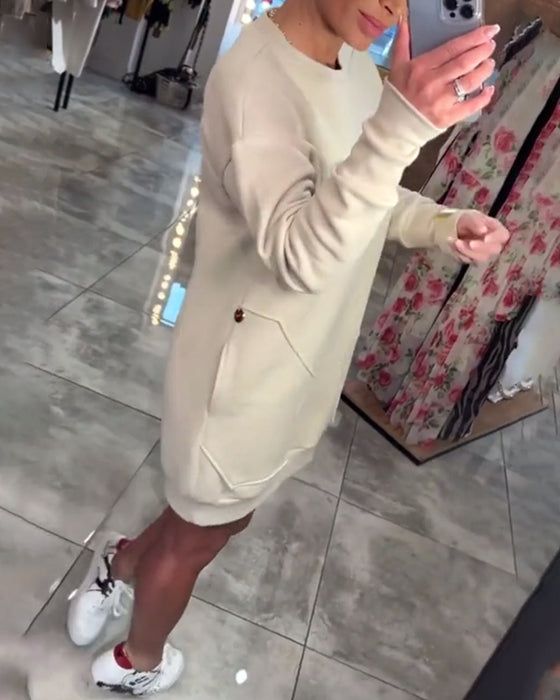 Klänning Pullover Ficka Lång Ärm