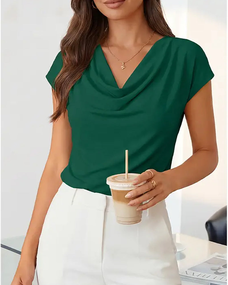 T-Tröja Draperad Cowlneck Kortärmad