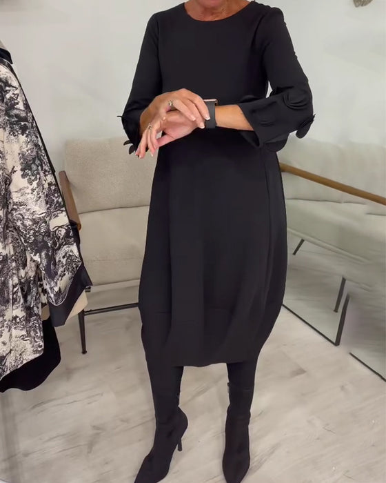 Klänning Rundhalsad Loose Fit Draperad Casual
