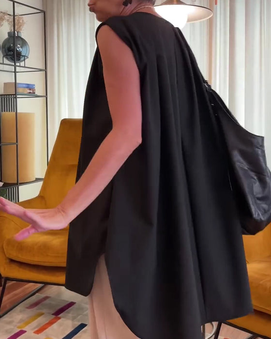 Linne Plissad Ärmlös Lössittande