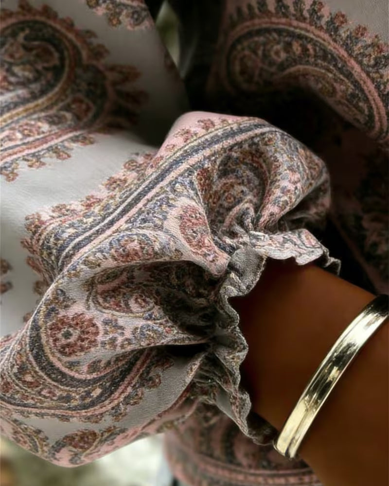 Blus Paisley Mönster V-Hals Lykta Ärm