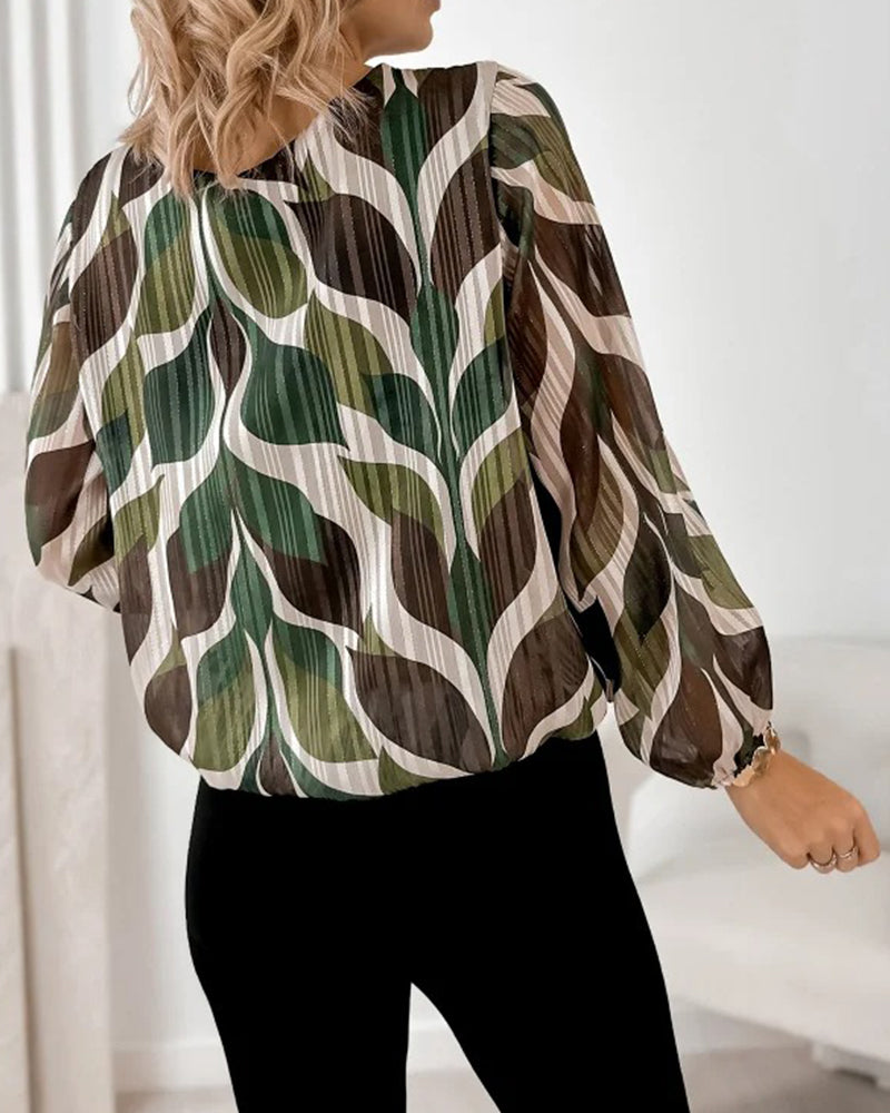 Blus Med Lyktärmar Och Rund Halsringning