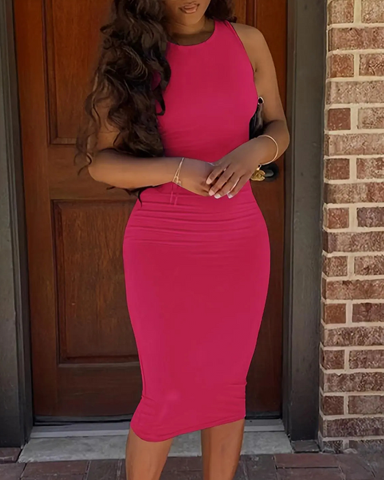 Klänning Enfärgad Ärmlös Mode Bodycon