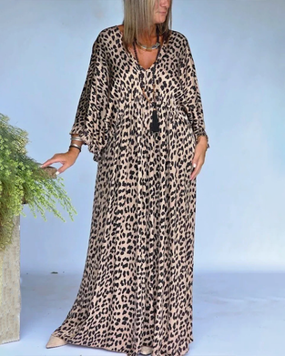 Klänning V-Ringning Leopardprint Loose Fit Casual