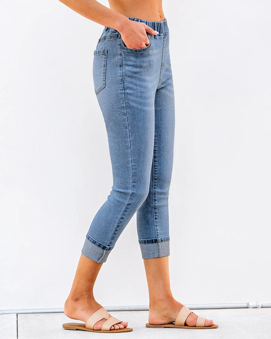 Jeans Elastisk Midja Capri