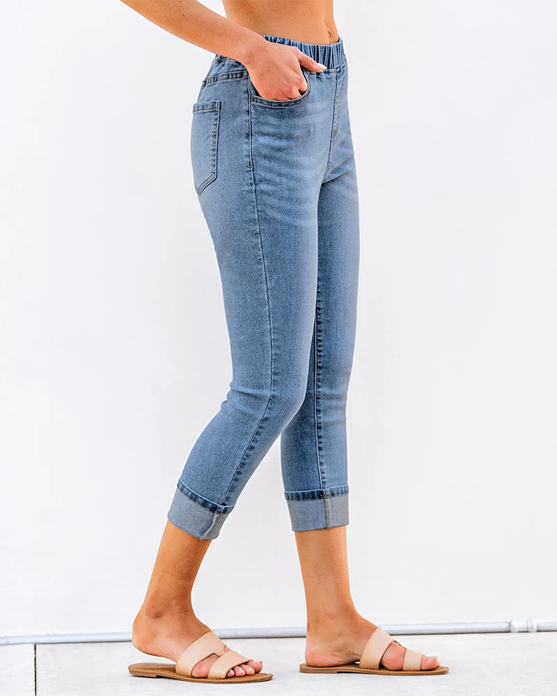 Jeans Elastisk Midja Capri