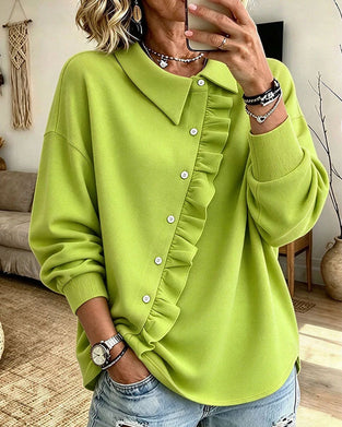 Sweatshirt Krage Volang Diagonal Knapp