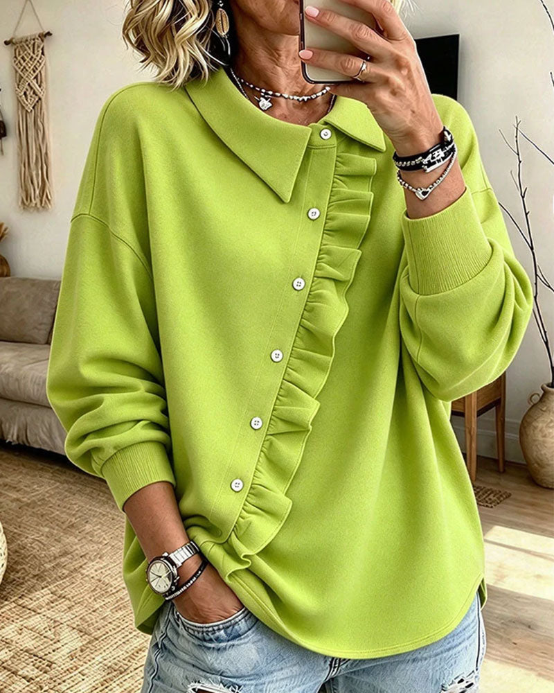 Sweatshirt Krage Volang Diagonal Knapp