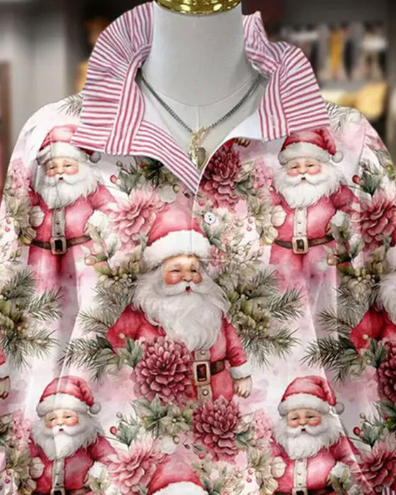 Blus Nedvikbar Krage Randig Rysch Julstil