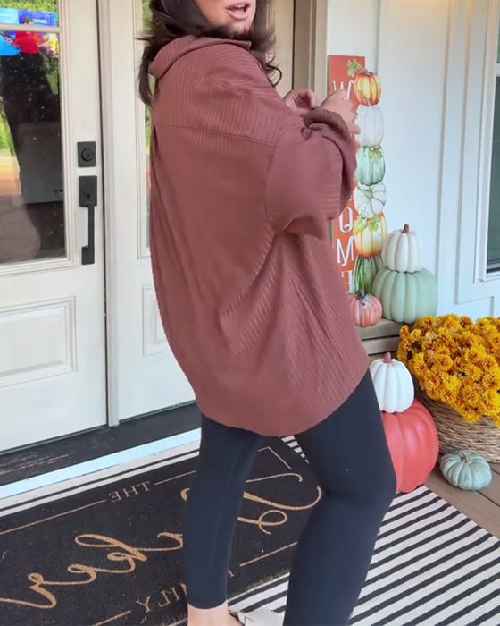 T-shirt avslappnad enfärgad lös långärmad