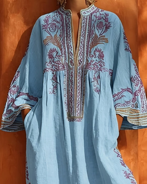 Klänning V-Ringning Etniskt Print Loose Fit