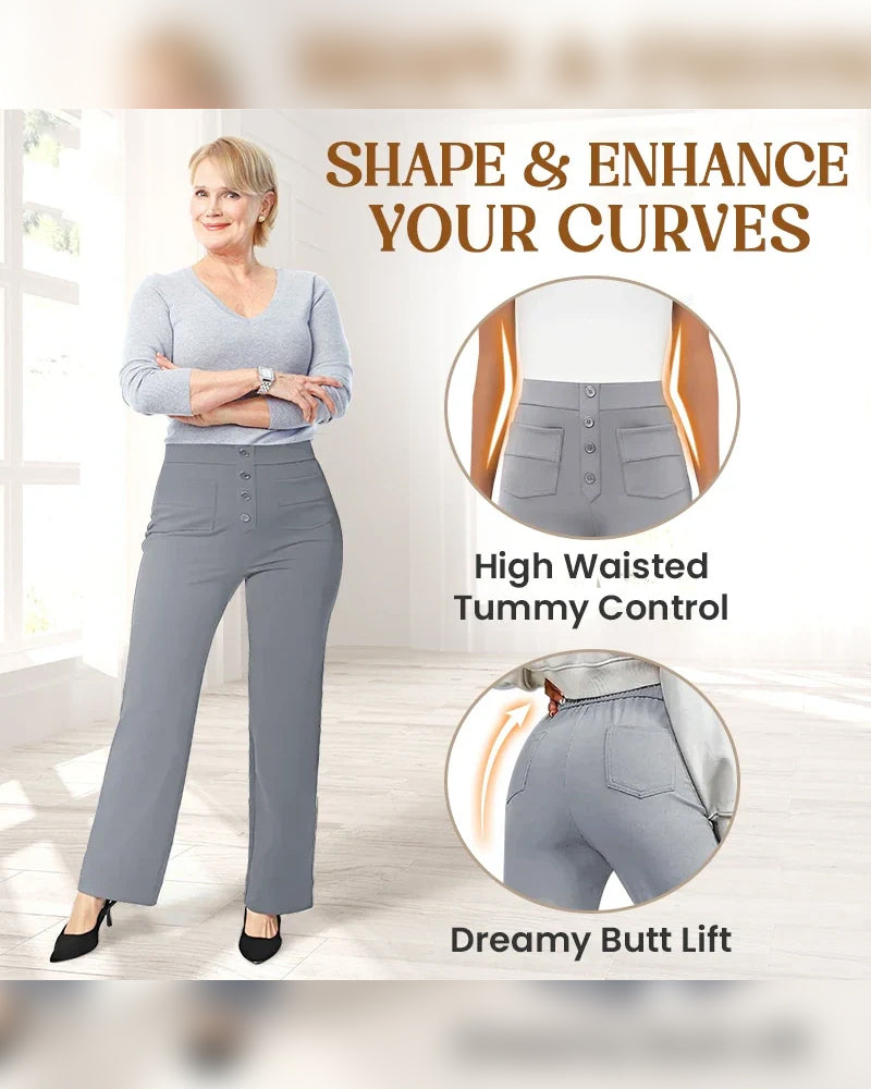 Byxor Högmidjade Knäppning Vida Ben