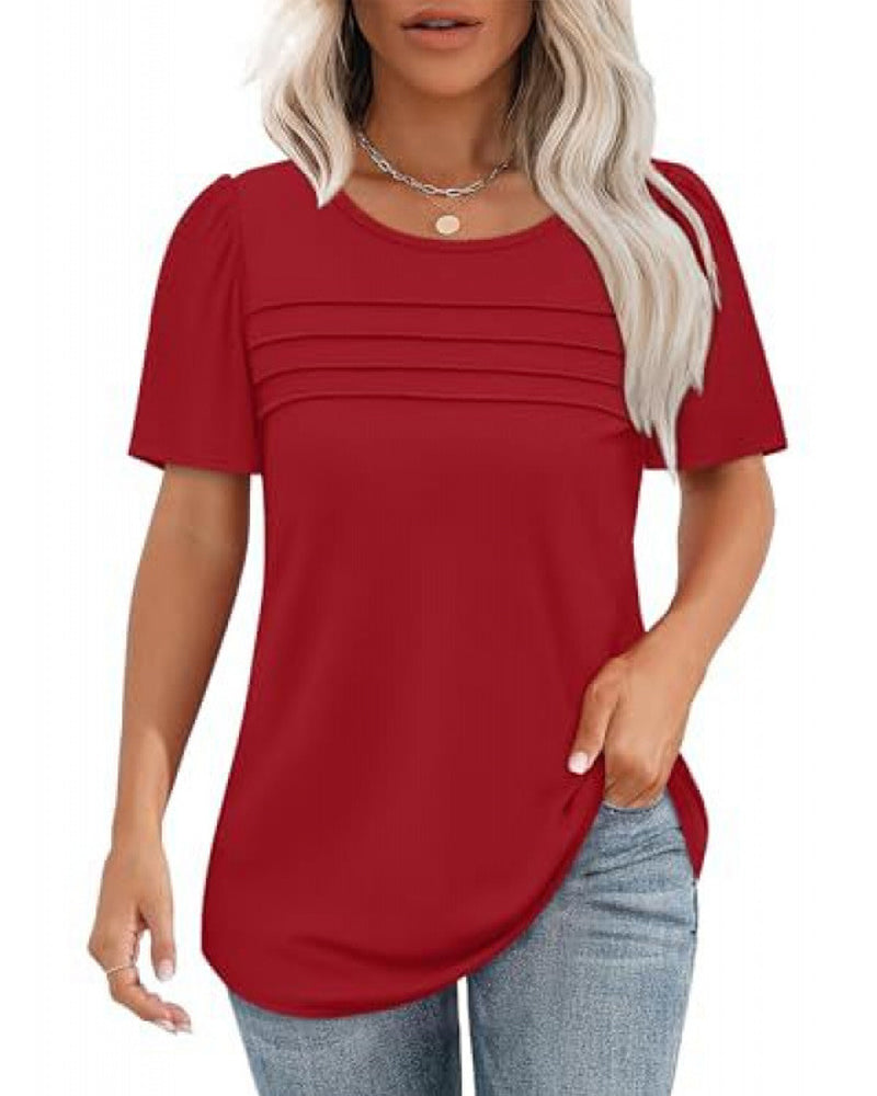 T-Shirt Veckad Lös Rund Halsning Kortärmad