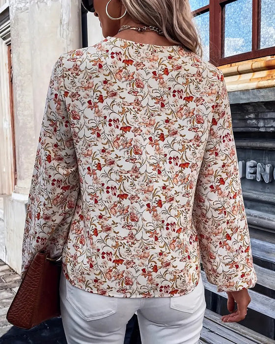 T-shirt med långärmad tryck och v-ringning