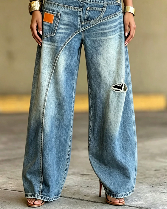 Byxor Oregelbunden Rivna Denim Långa