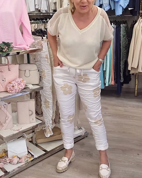 Byxor avslappnad tryck med dragsko