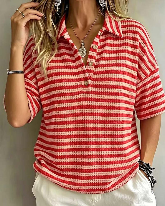 Blus Polo Krage Randig Knapp Fram