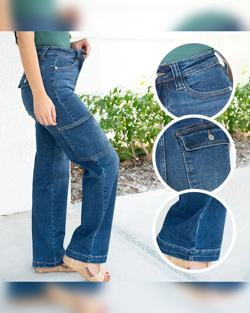 Jeans Dam Hög Midja Cargo Bred Ben Stretch