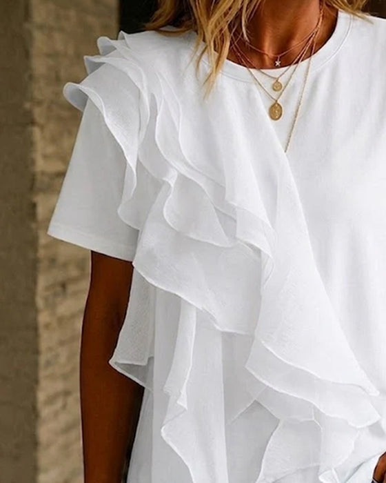T-Shirt Rundhals Ruffle Oregelbunden