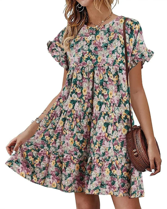 Klänning Ruffle Ärm Leopard Skiktad