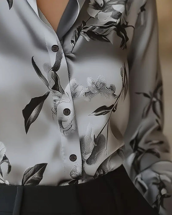 Skjorta Retro Stil Blomtryck