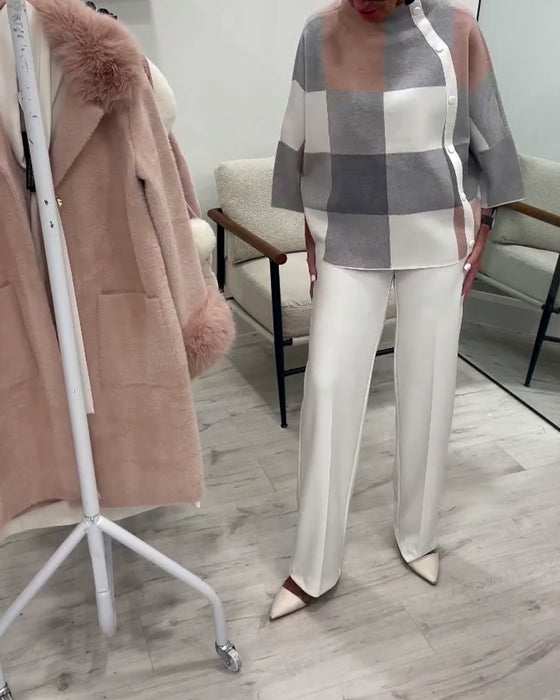 Rutig Tröja Med Långa Ärmar Och Rullekrage