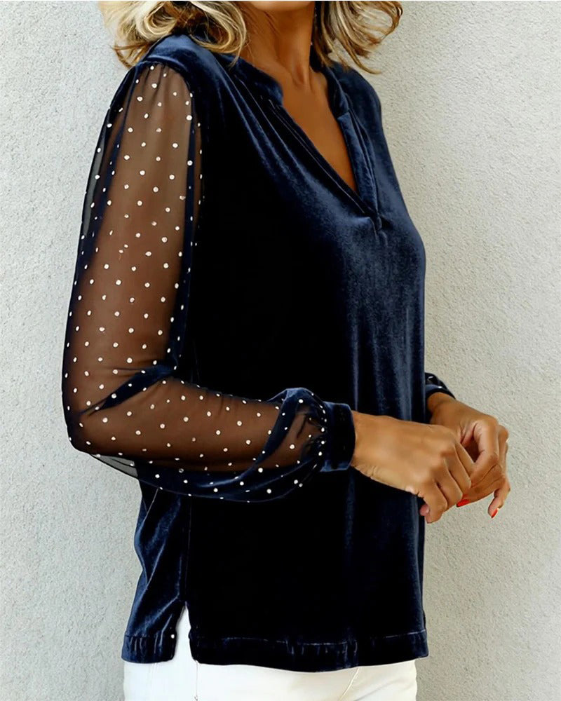 Långärmad Topp I Sammet Med V-Ringning