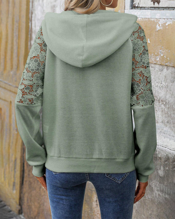Hoodie V-Ringad Långärmad Spets Avslappnad