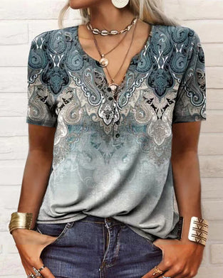 V-ringad kortärmad T-shirt med tryck