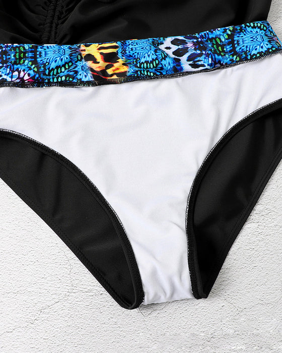 Sling öppen rygg tryckt kjol tankini