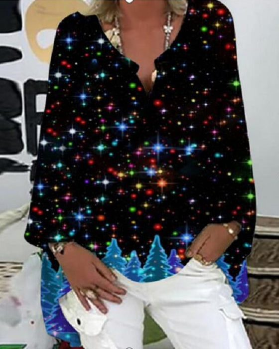 Topp med V-ringad långärmad med tryckt