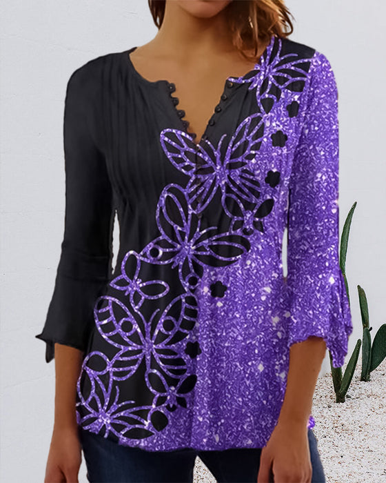 Top med tryckt V-ringning