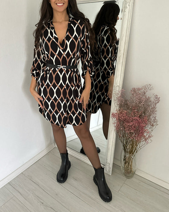 Retro klänning med rombtryck