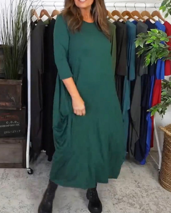 Enkel enfärgad casual klänning