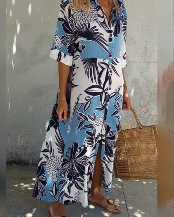 Fritidsskjortklänning med blommönster