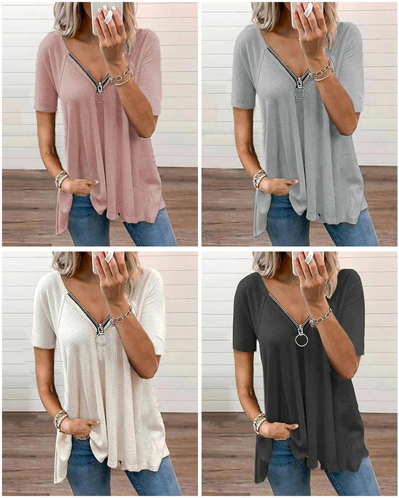 Lös T-shirt med V-dragkedja
